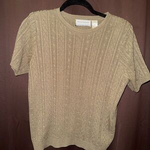 Alfred Dunner Textured Knit Short Sleeve Sweater - Taupe